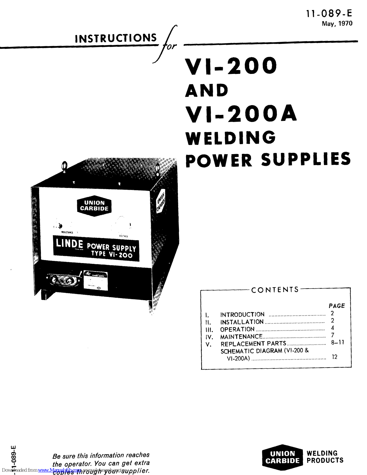 Linde VI-200, VI-200A Instructions Manual - ManualMachine.com