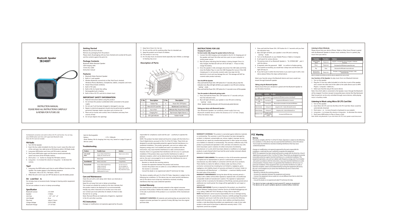 TEKSUN TECHNOLOGY 5B246BT User Manual