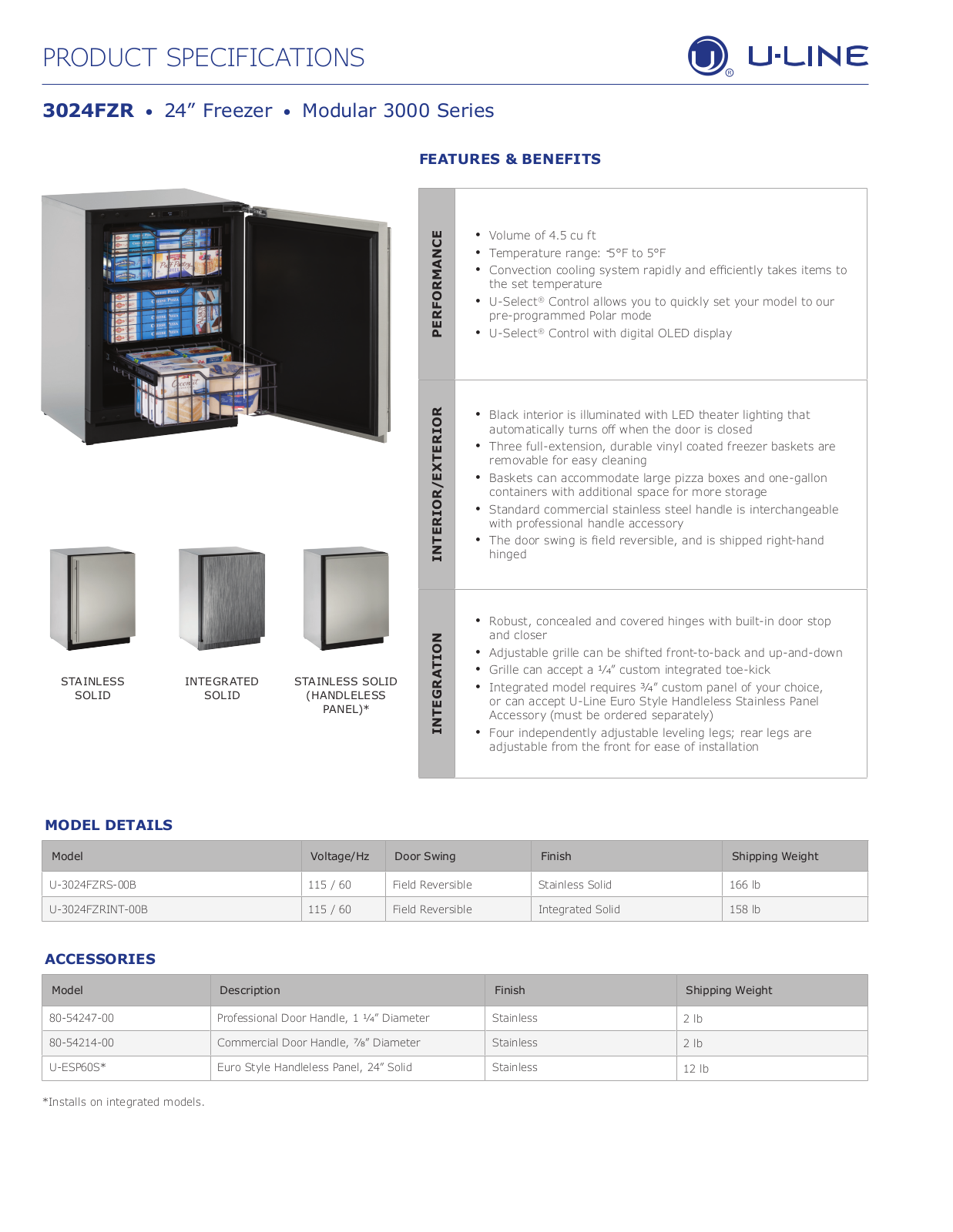 U-Line U-3024FZRINT-00B User Manual