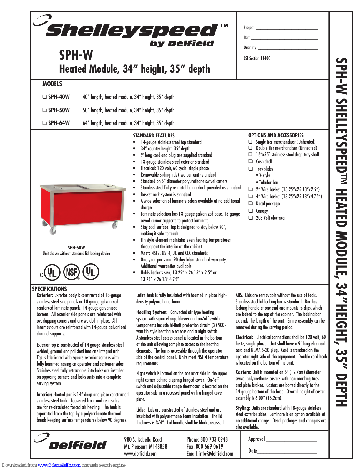 Delfield Shelleyspeed SPH-40W, Shelleyspeed SPH-64W, Shelleyspeed SPH-50W Specifications