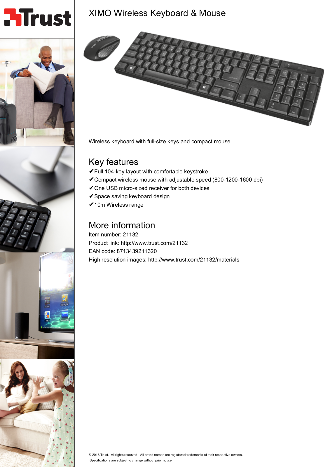 Trust XIMO Wireless Keyboard Mouse DE User Manual