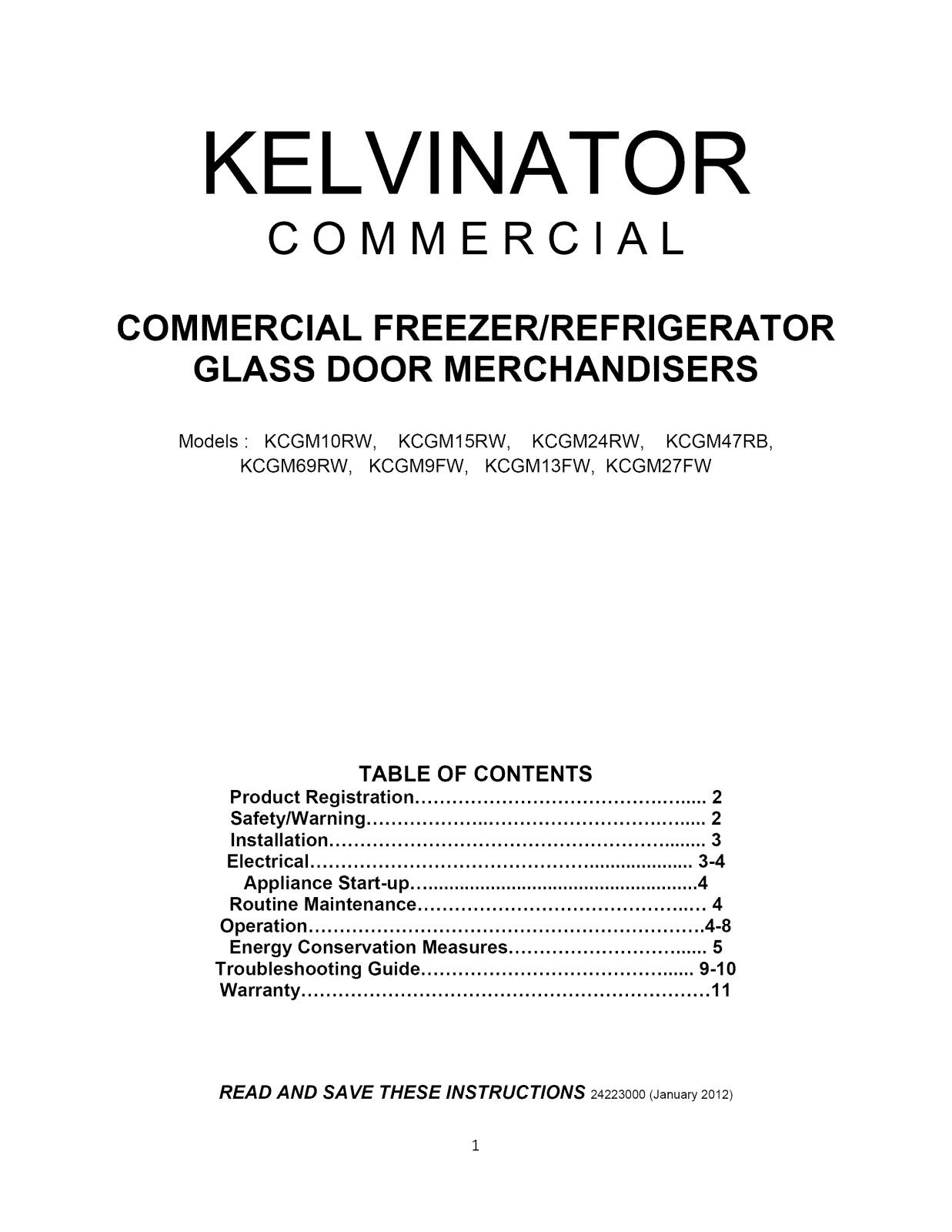 Kelvinator KCGM9FW, KCGM47RB, KCGM24RW, KCGM24RB, KCGM10RW Owner’s Manual