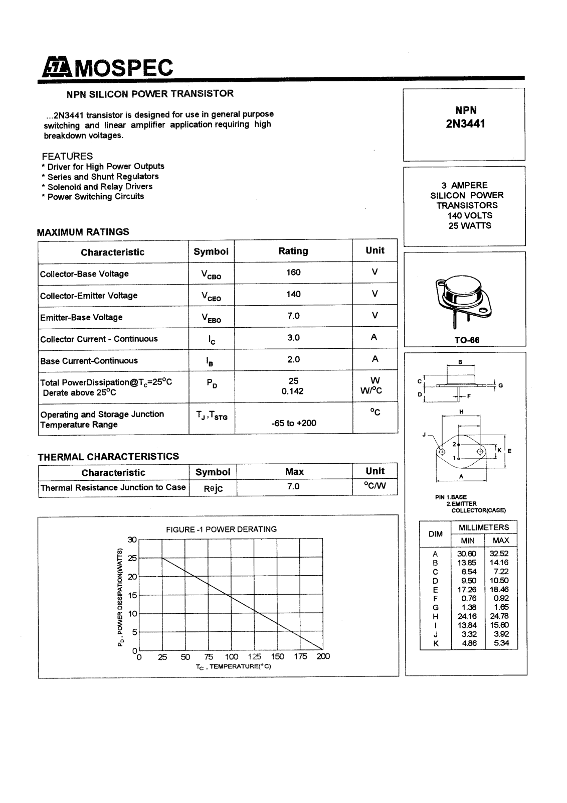 MOSPEC 2N3441 Datasheet