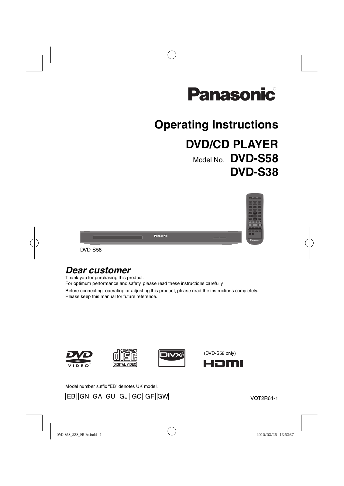 Panasonic DVD-S38, DVD-S58 User Manual