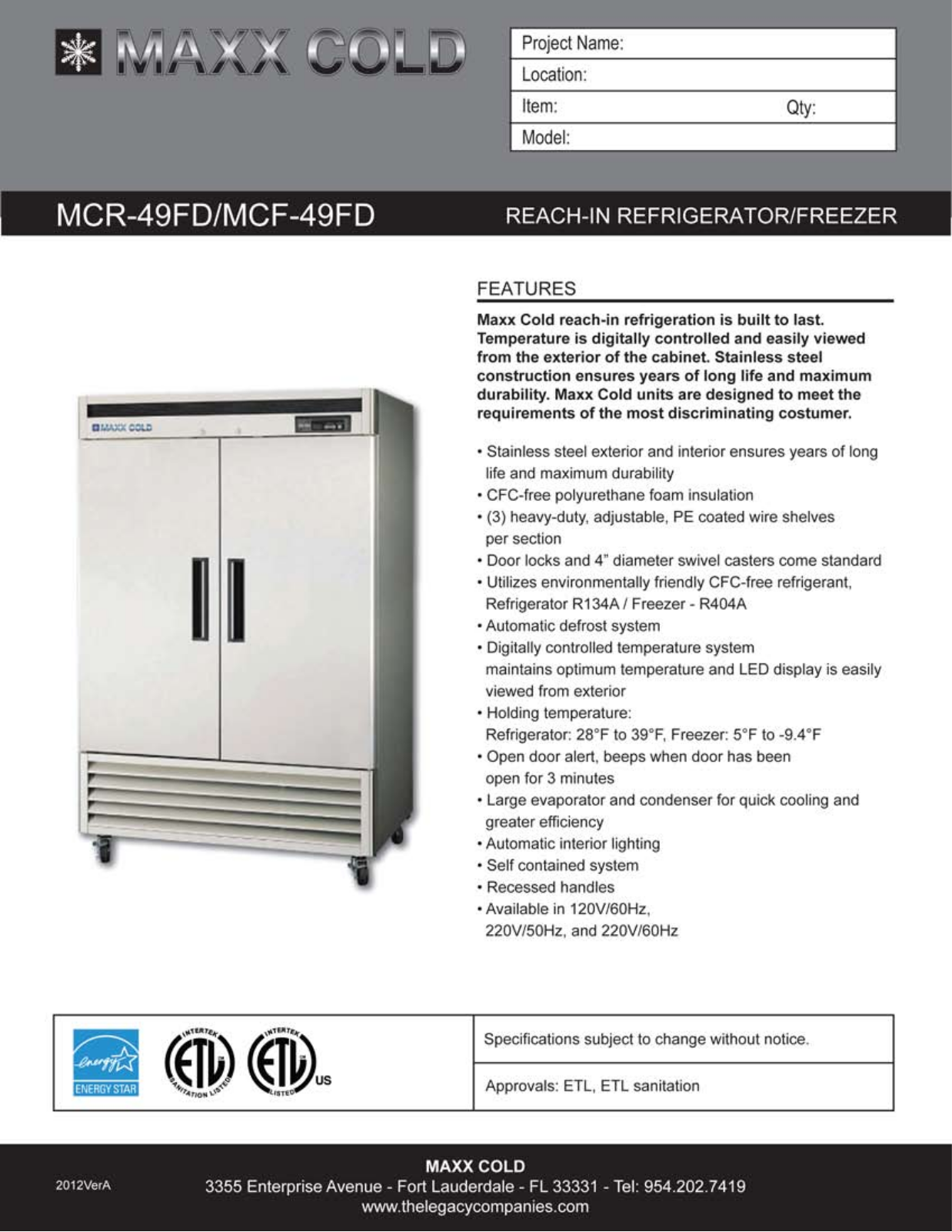 Maxx Cold MCF49FD Specifications