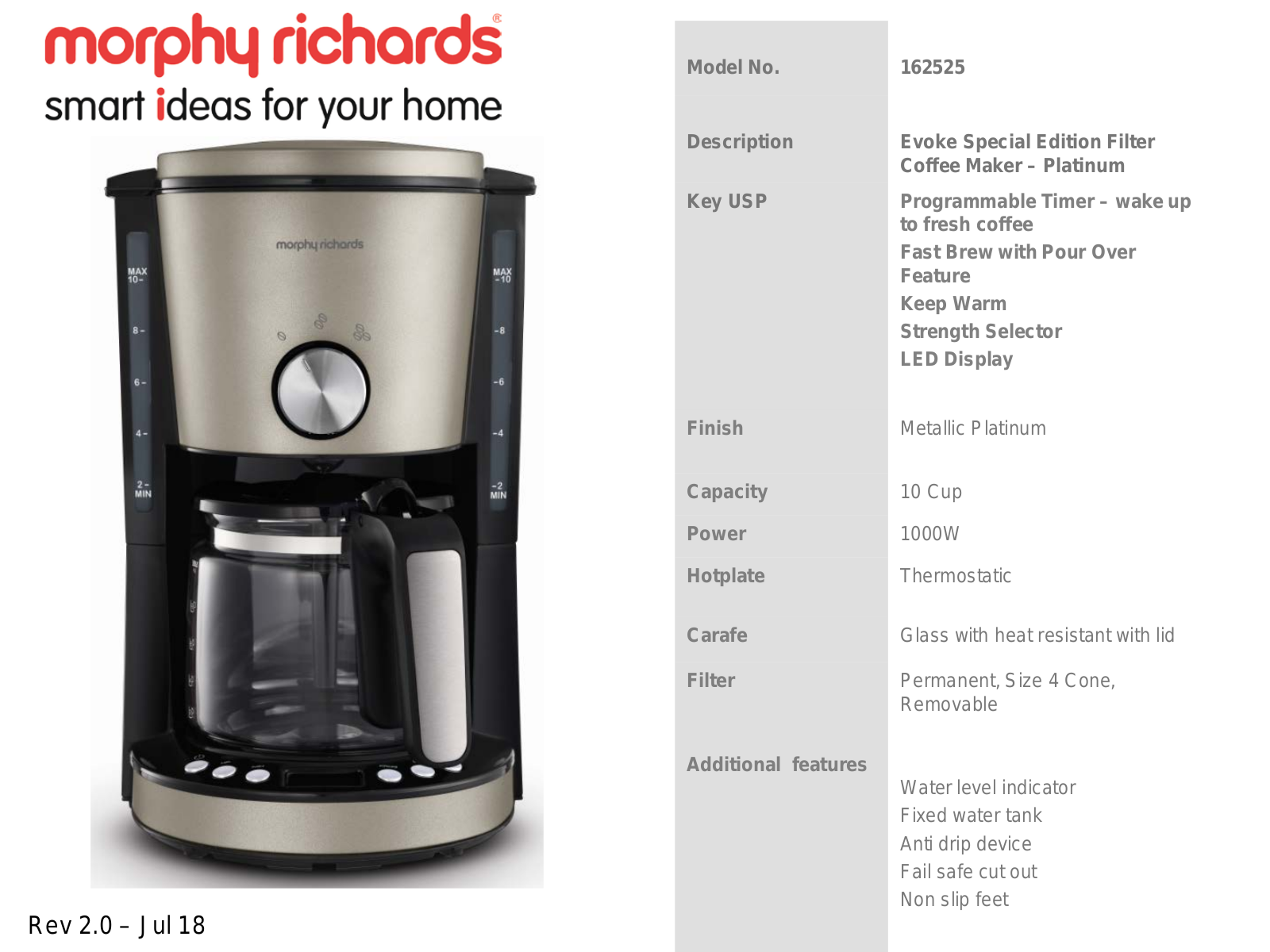 Morphy Richards 162525 Specifications Sheet