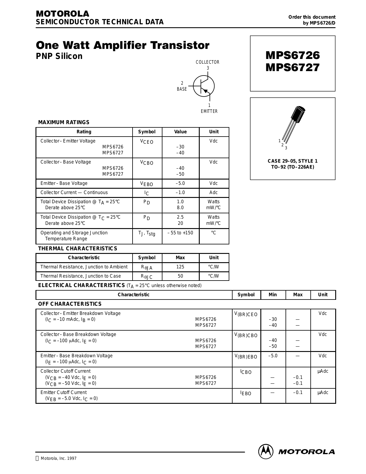 Motorola MPS6726, MPS6727 Datasheet