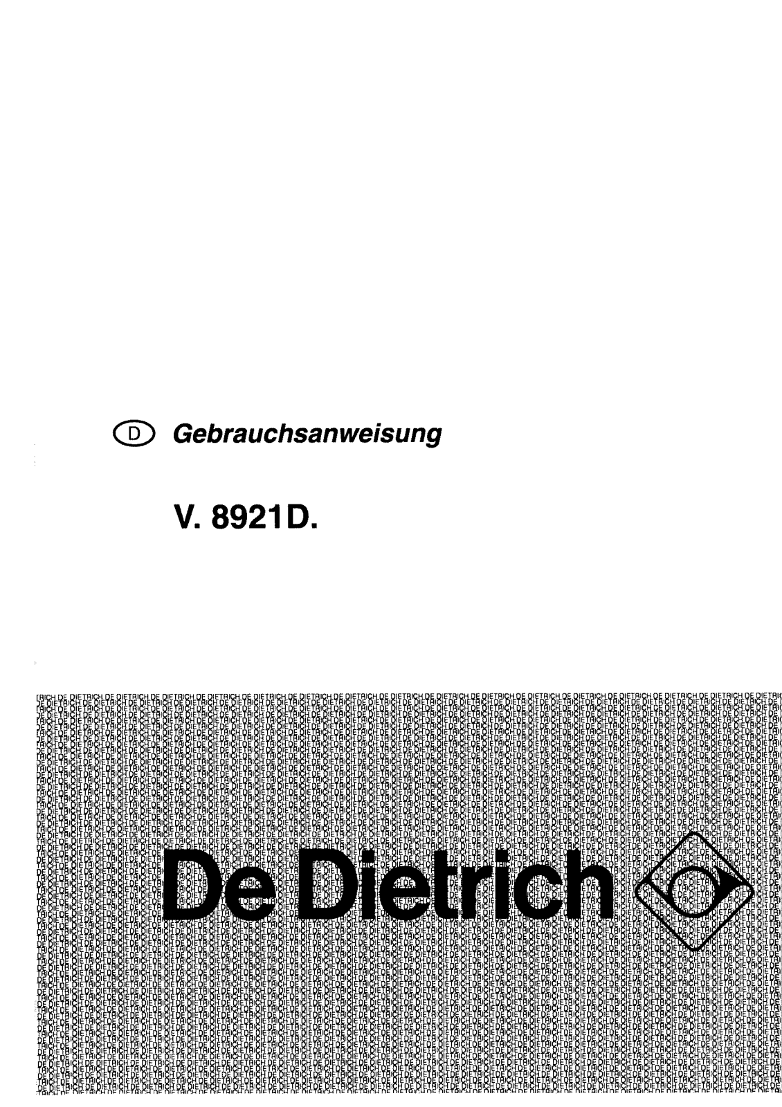 De dietrich VM8921D2 User Manual