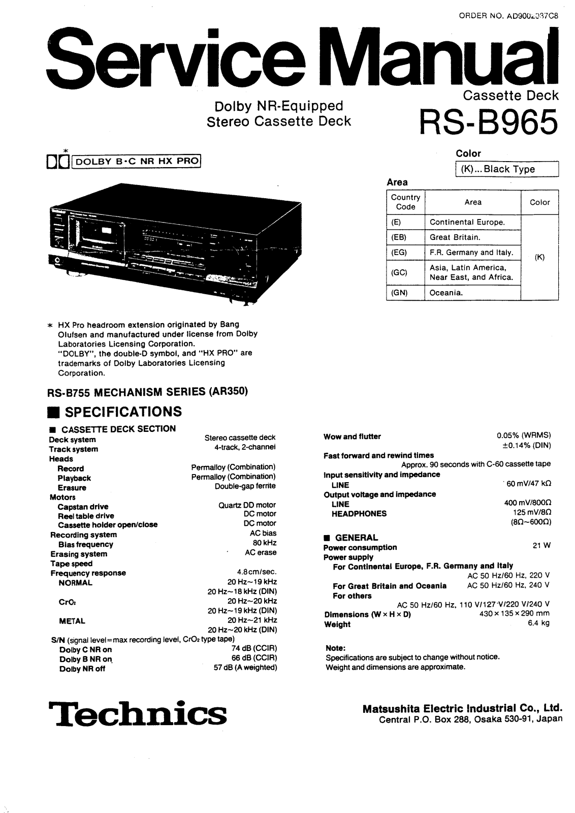 Technics RSB-965 Service manual