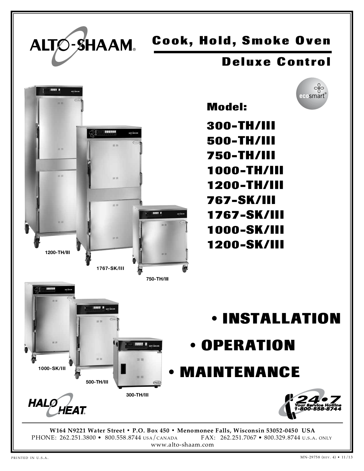 Alto-Shaam 767-SK-III, 750-TH-III, 1767-SK-III, 1000-SK-III, 1200-TH-III User Manual