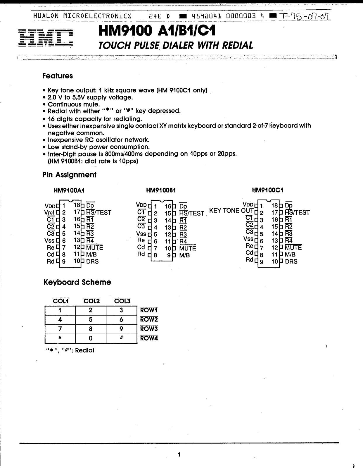 HMC HM9100A1, HM9100B1, HM9100C1 Datasheet