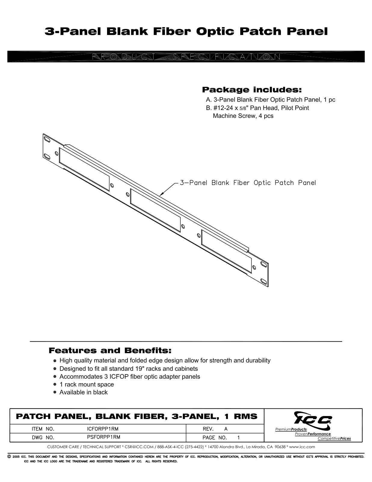 ICC ICFORPP1RM Specsheet