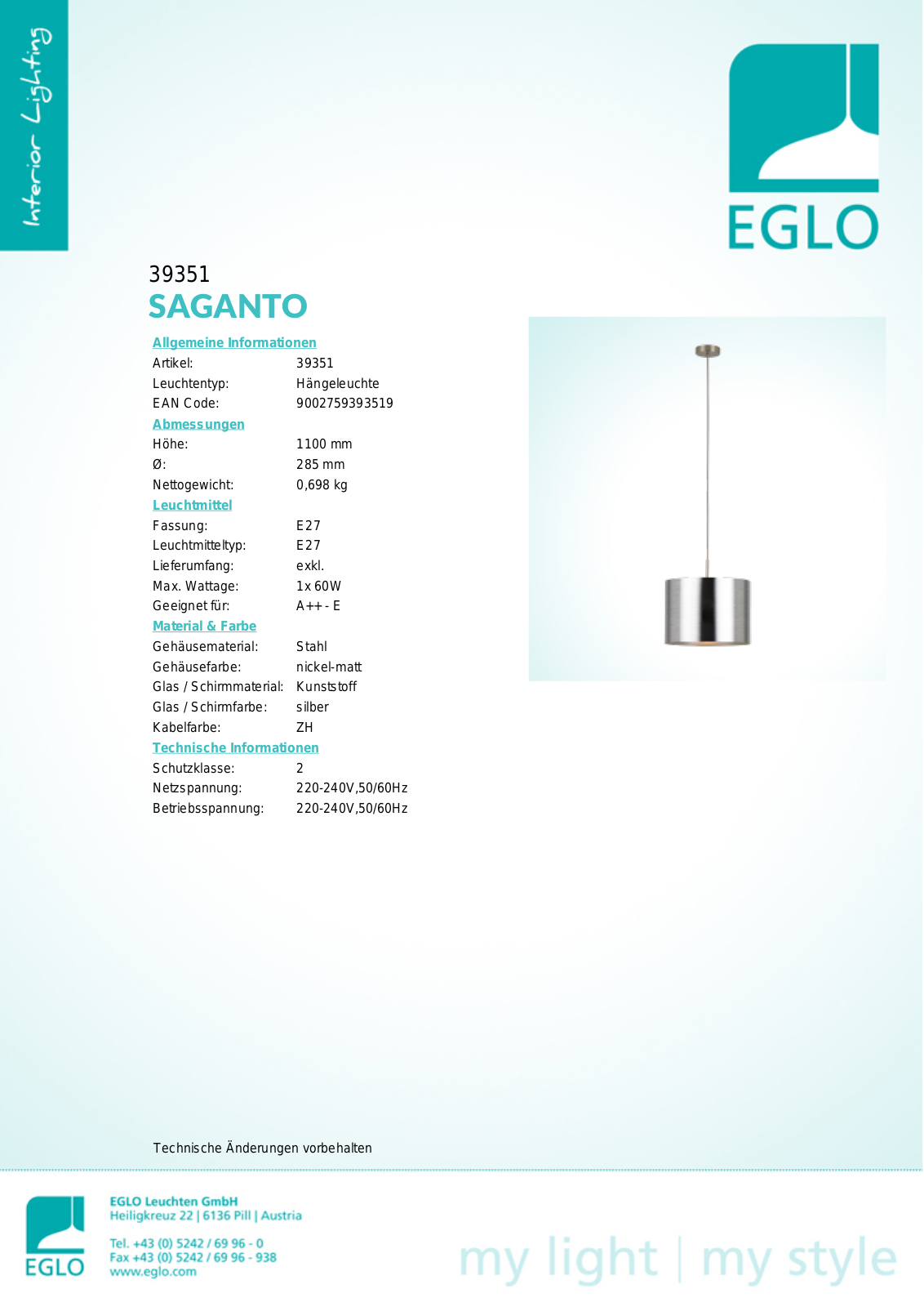 Eglo 39351 Technical data - ManualMachine.com
