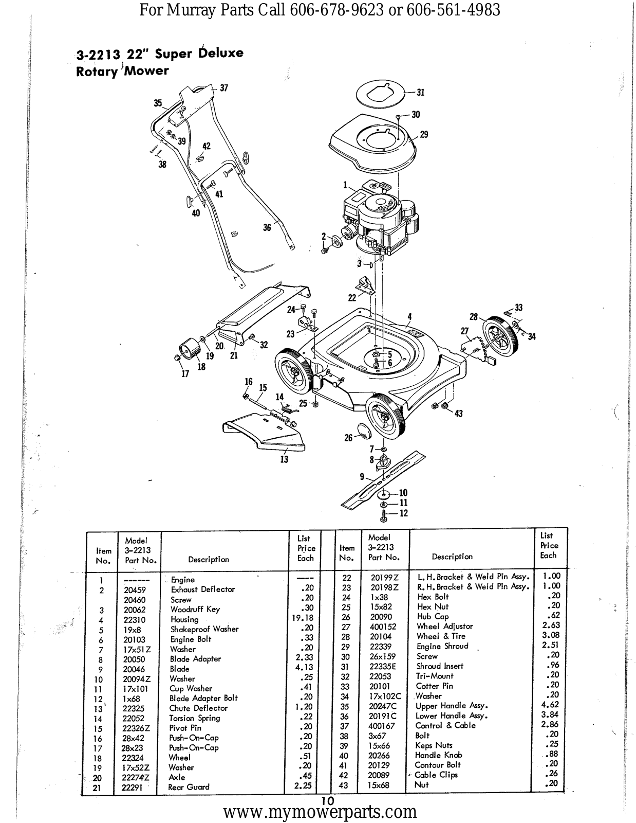 Murray 73-2213 Parts List