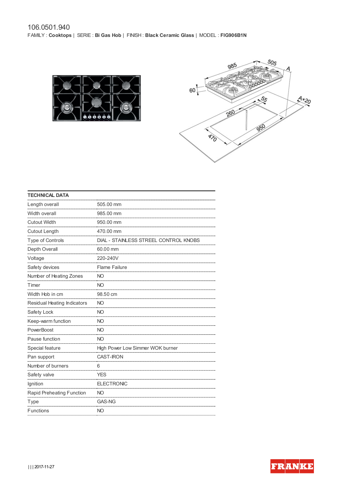 Franke FIG906B1N Datasheet