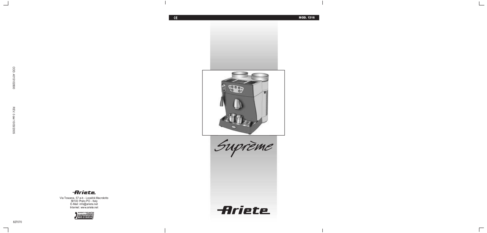 ARIETE SUPREME 1316 User Manual