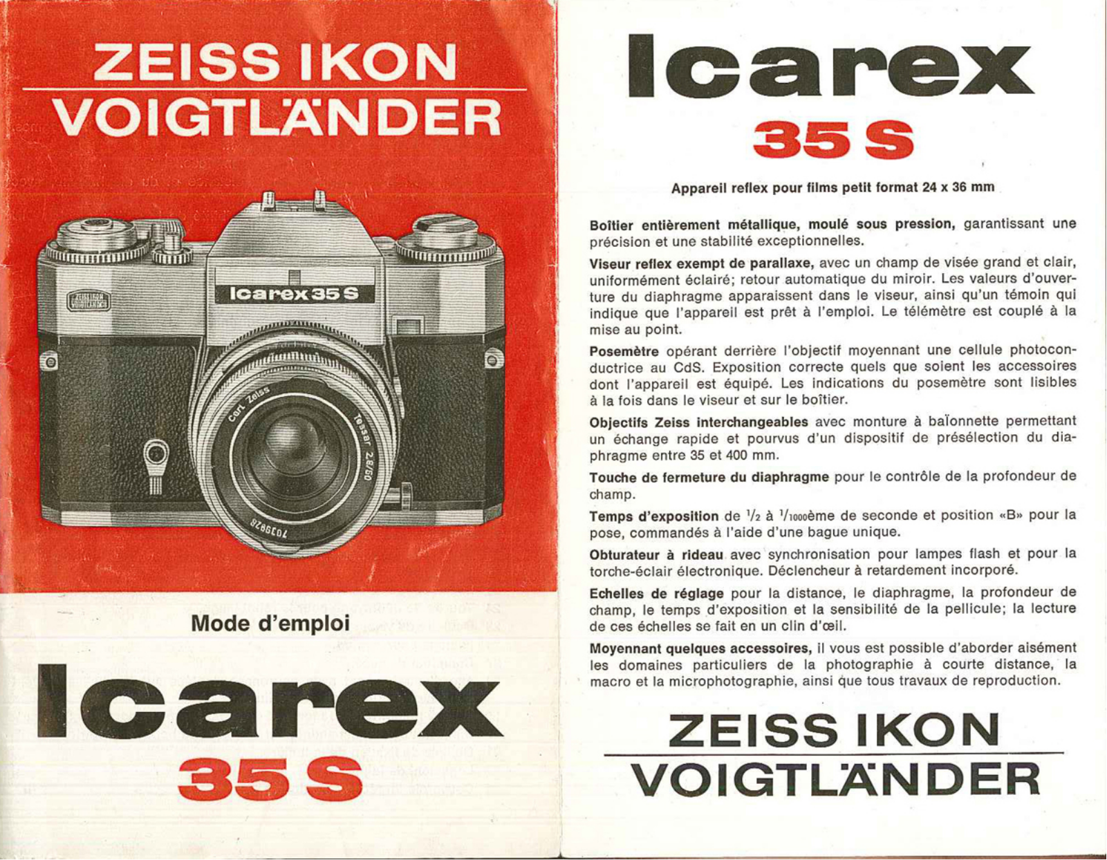 ZEISS IKON Icarex 35S Instruction Manual