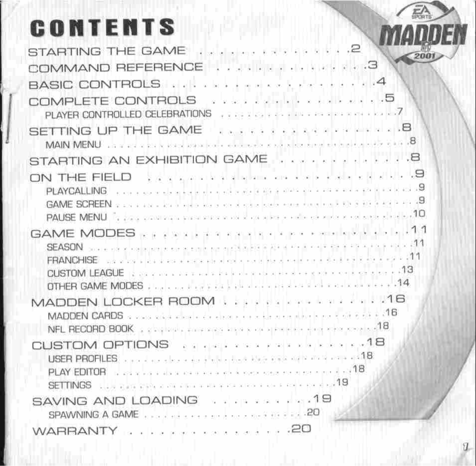 Games SONY PS & PSX MADDEN NFL 2001 User Manual