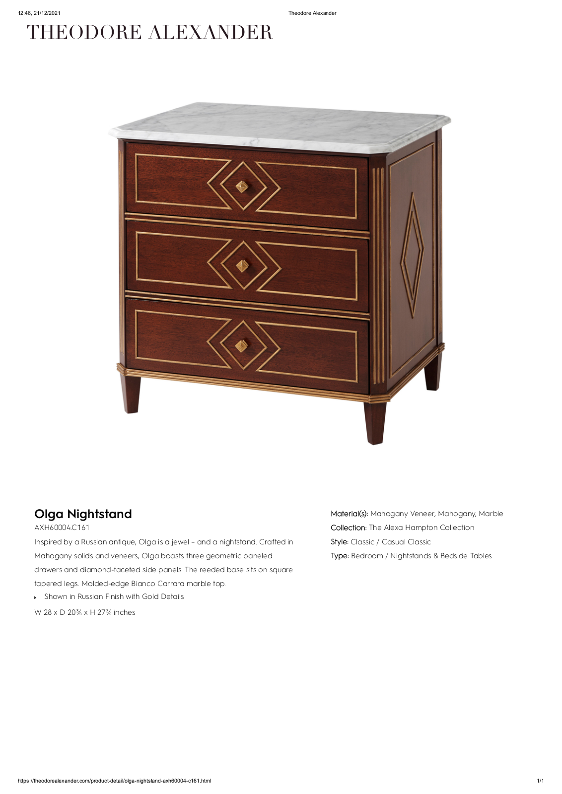 Theodore Alexander FPLJ3593 Specifications - ManualMachine.com