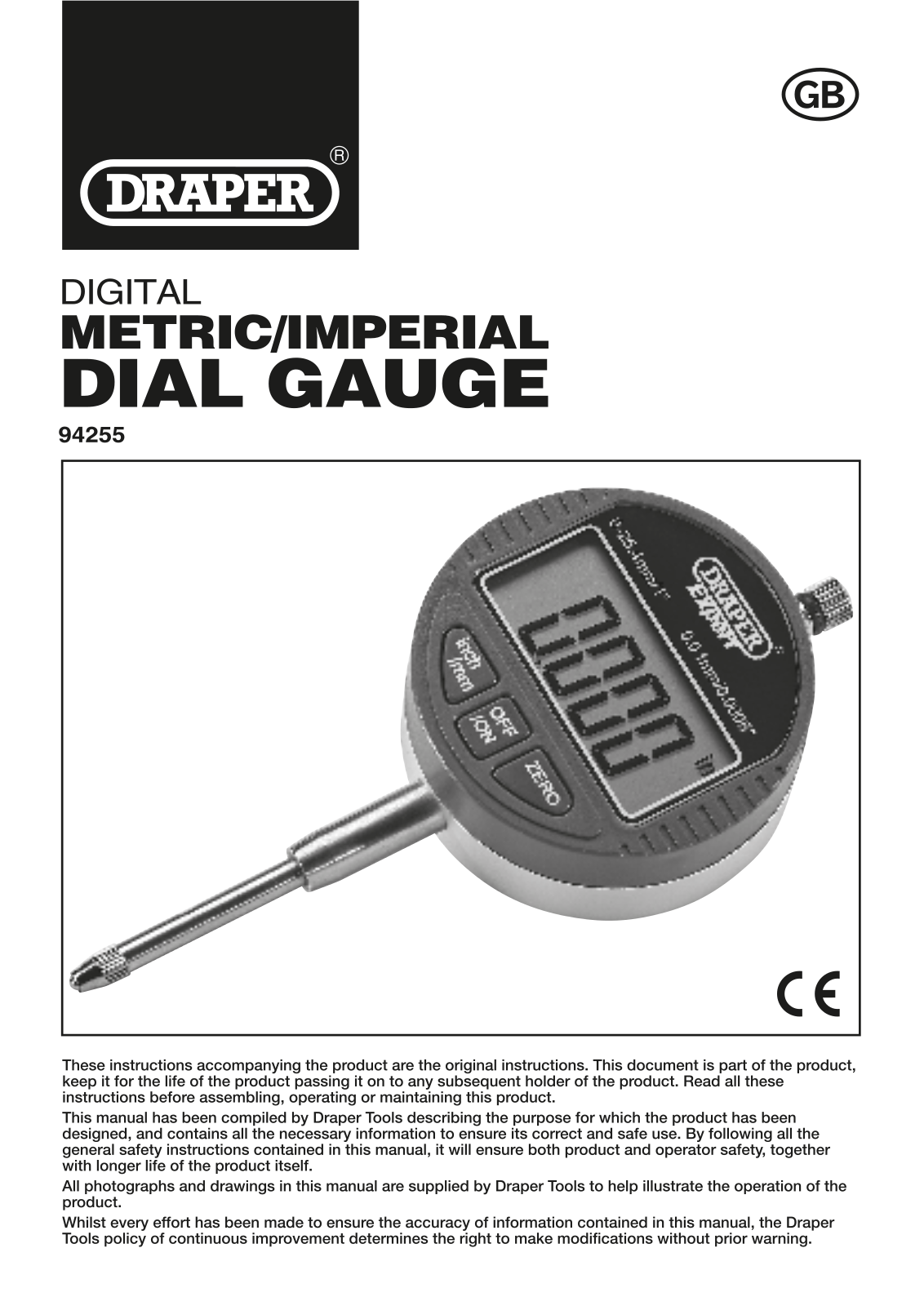 Draper Tools 94255 Instructions - ManualMachine.com