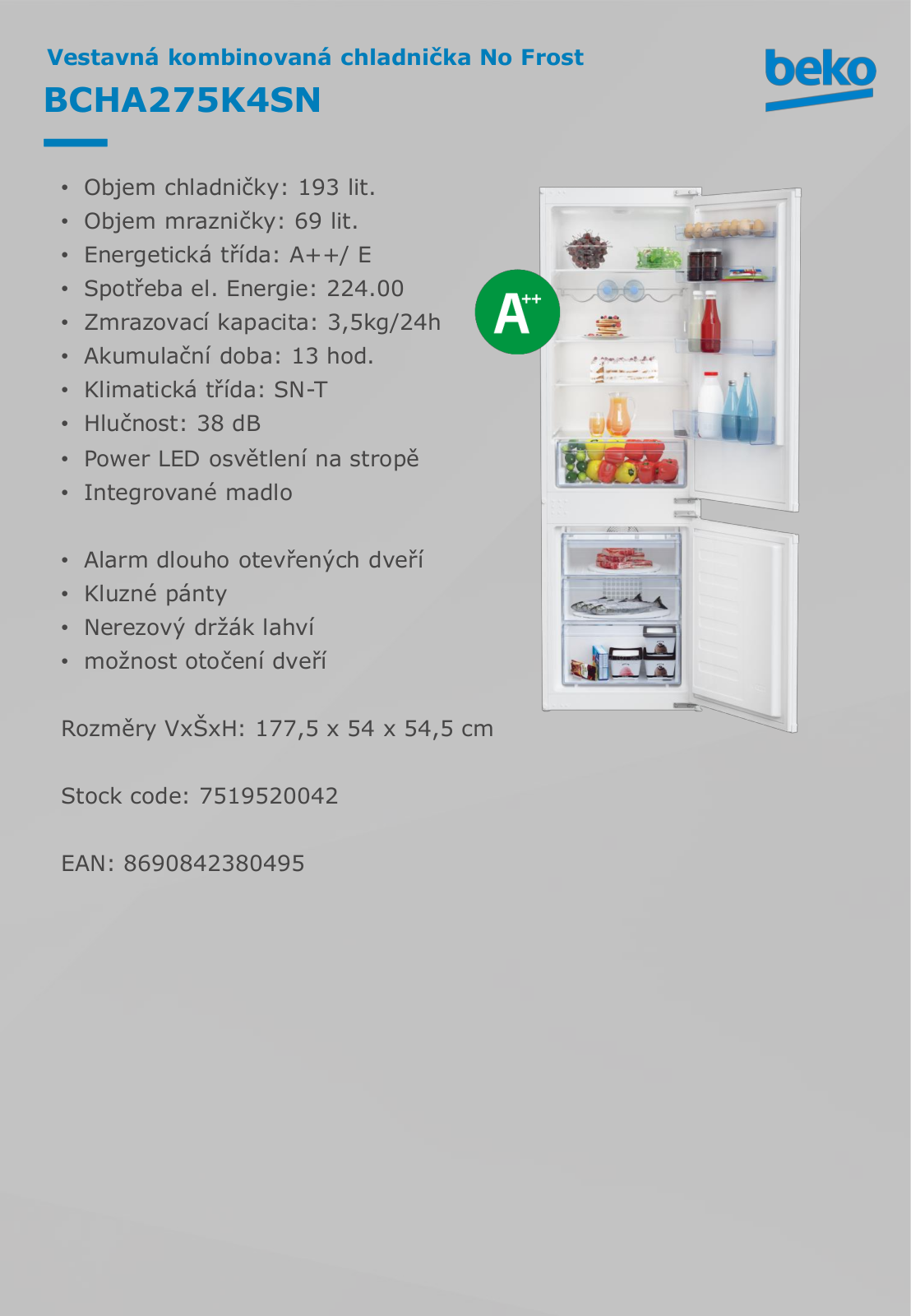 Beko BCHA275K4SN Product sheet