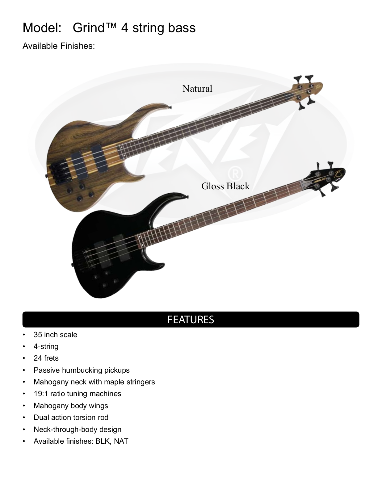 Peavey Grind 4 string bass Data sheet