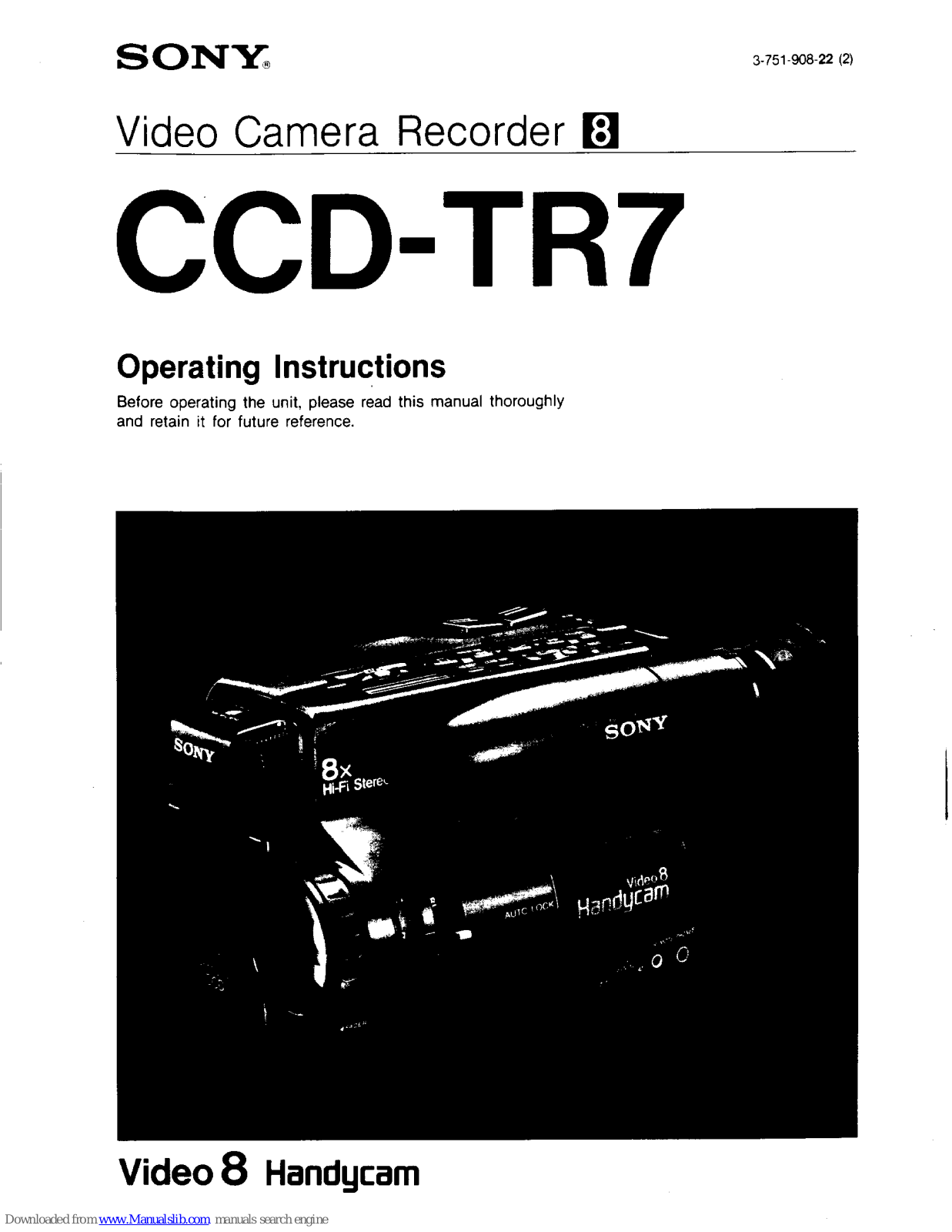 Sony Video 8 Handycam CCD-TR7 Operating Instructions Manual