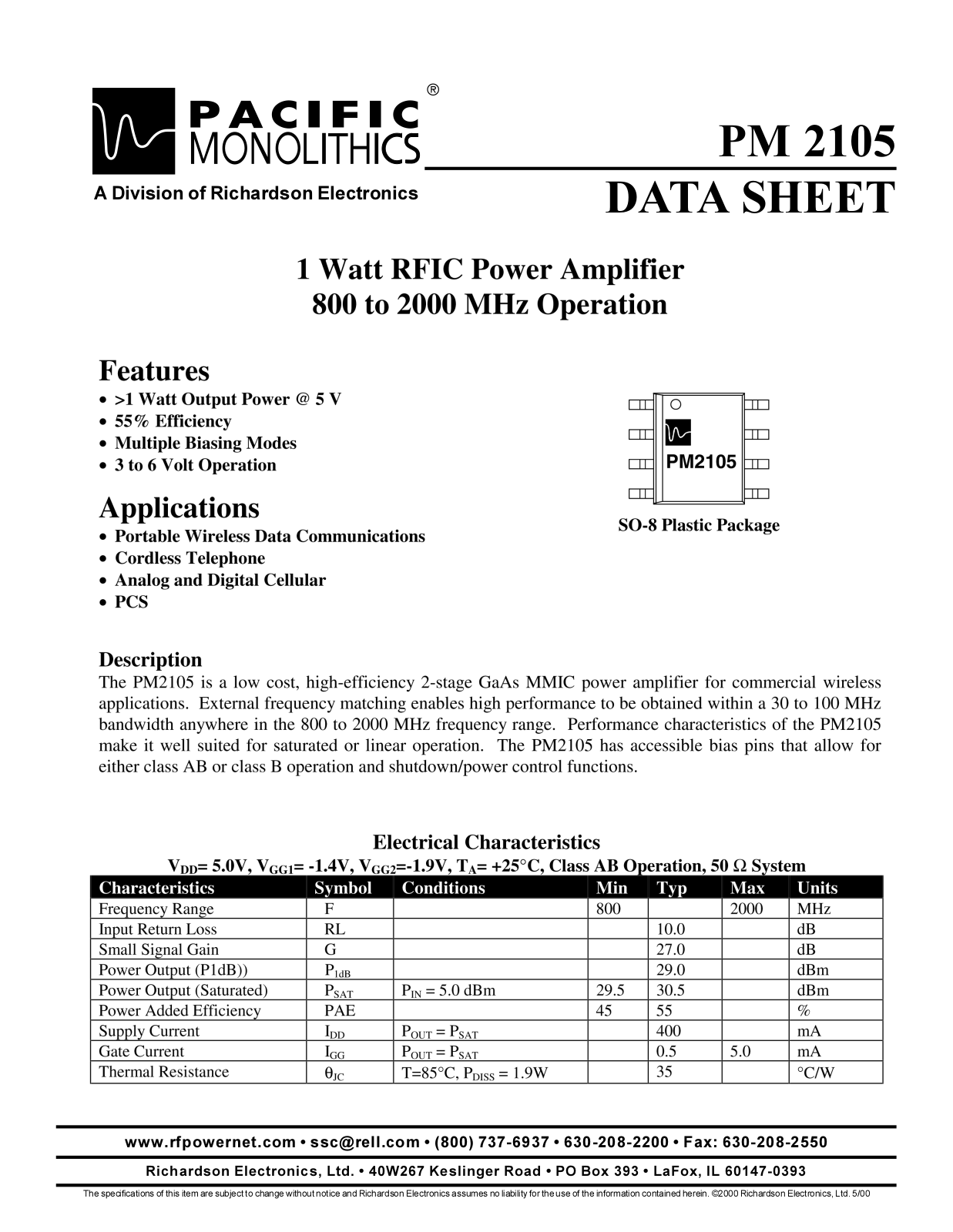 PACIFIC MONOLITHICS PM2105 Datasheet