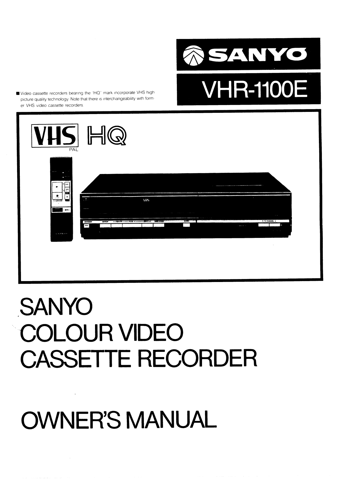 Sanyo VHR-1100E Instruction Manual