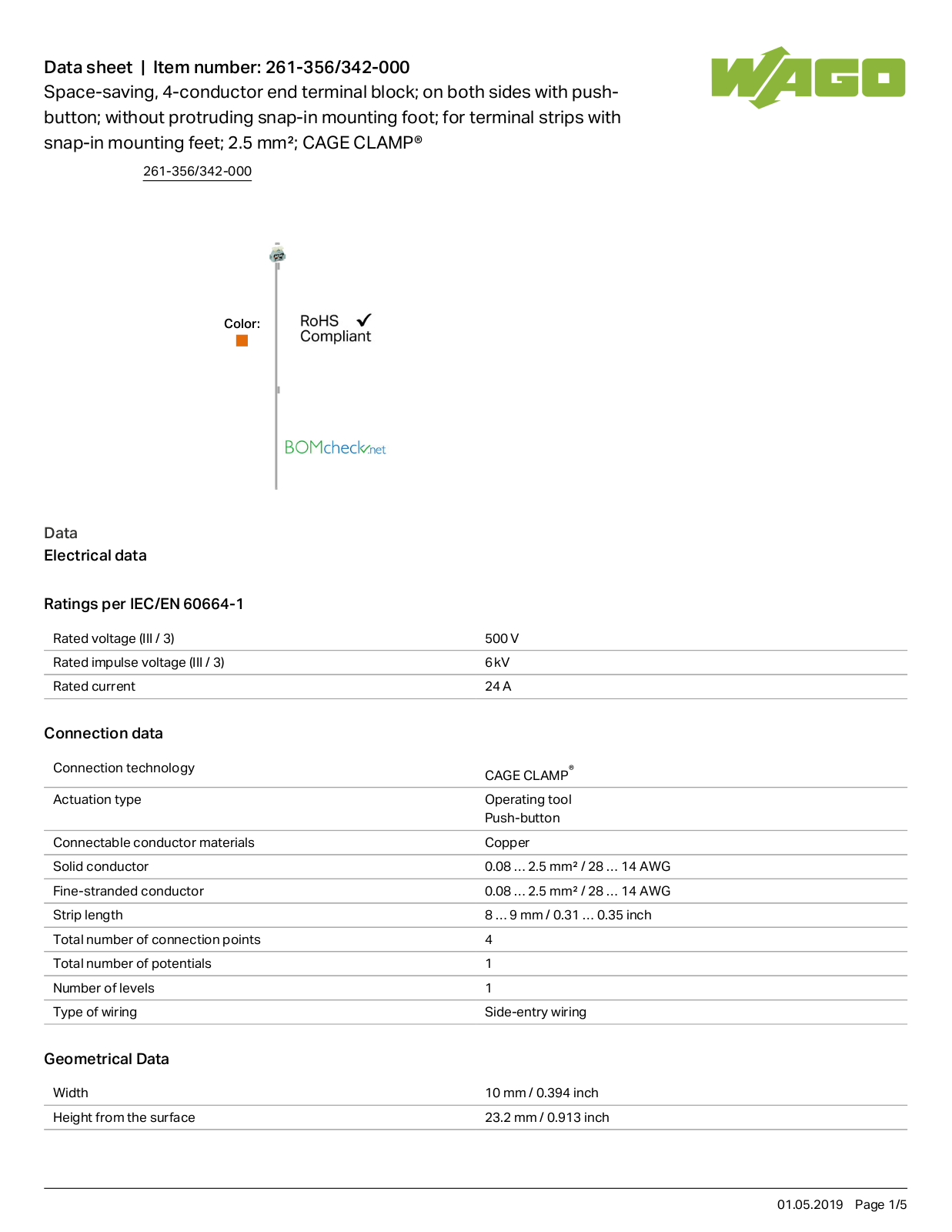 Wago 261-356/342-000 Data Sheet