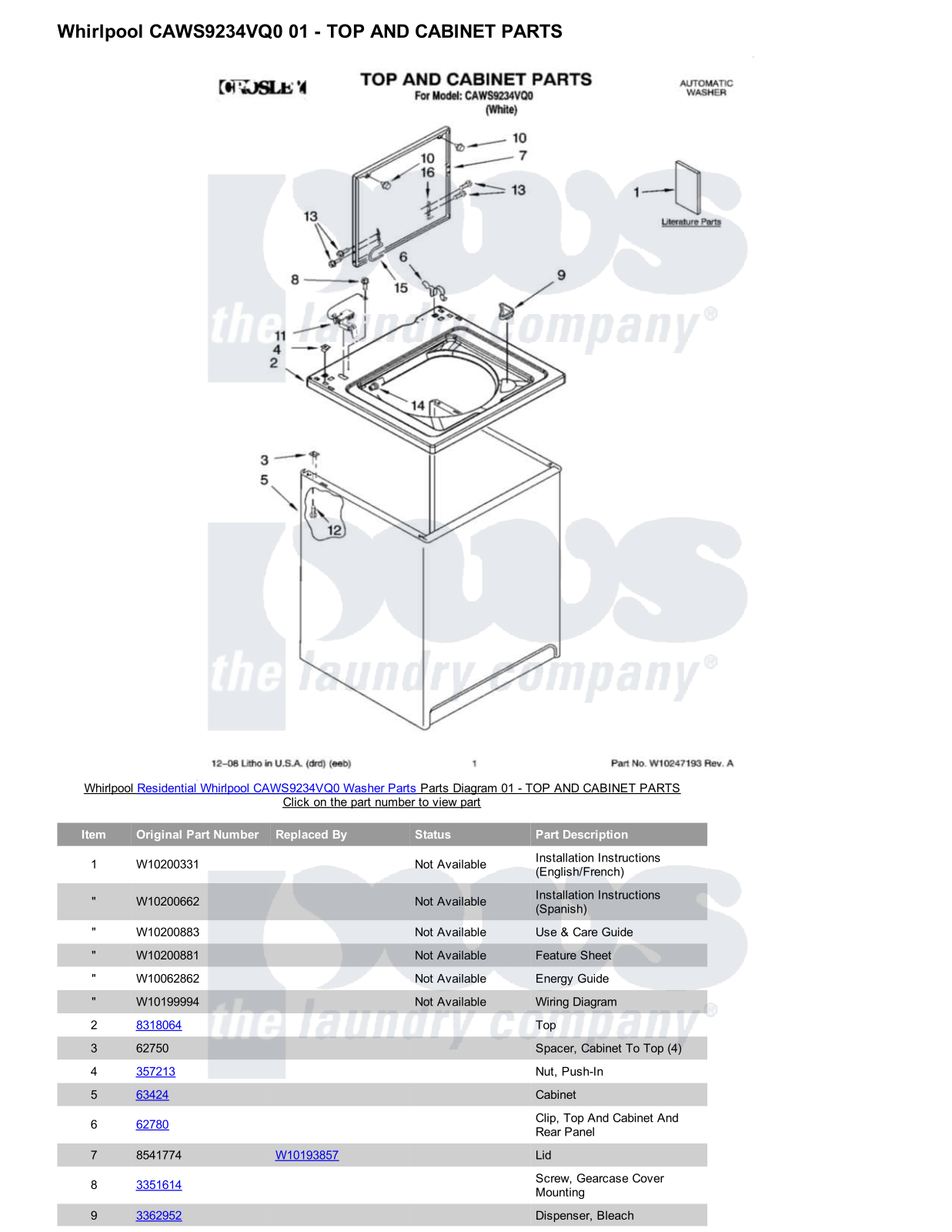 Whirlpool CAWS9234VQ0 Parts Diagram