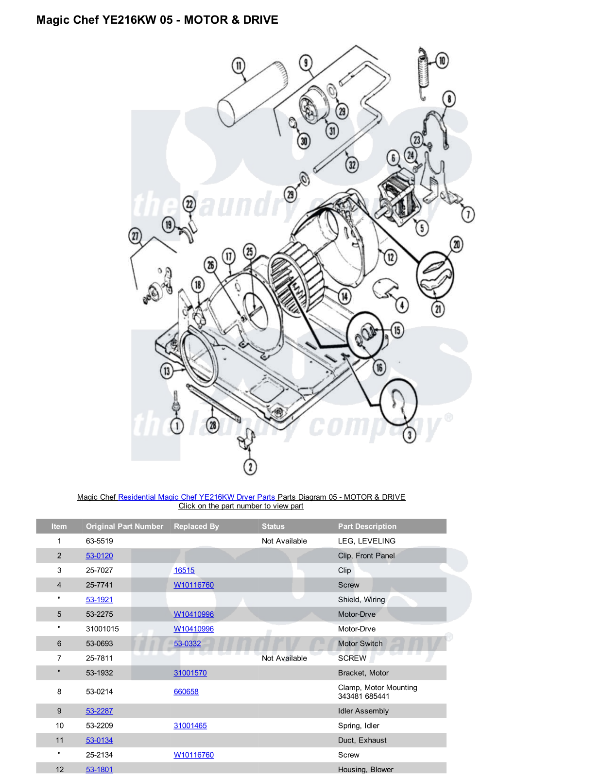 Magic Chef YE216KW Parts Diagram