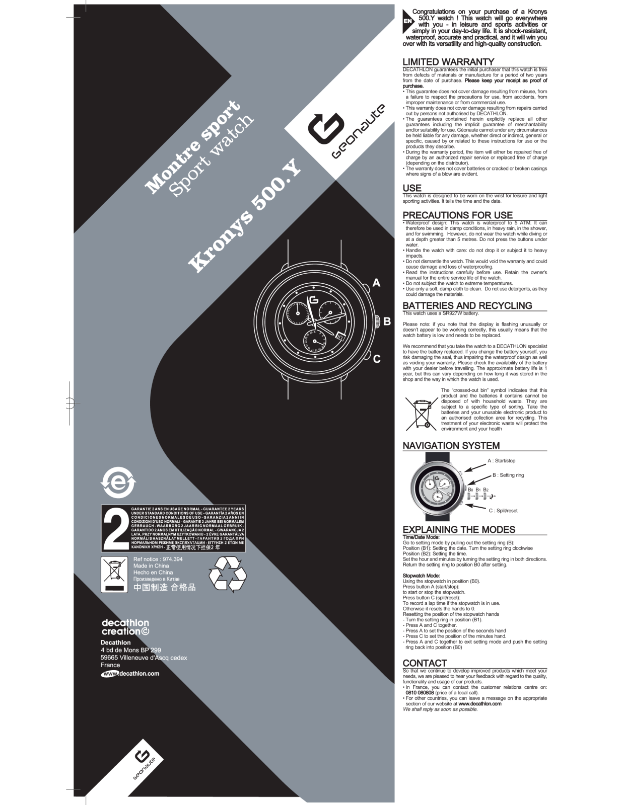 Geonaute KRONYS 500Y User Manual