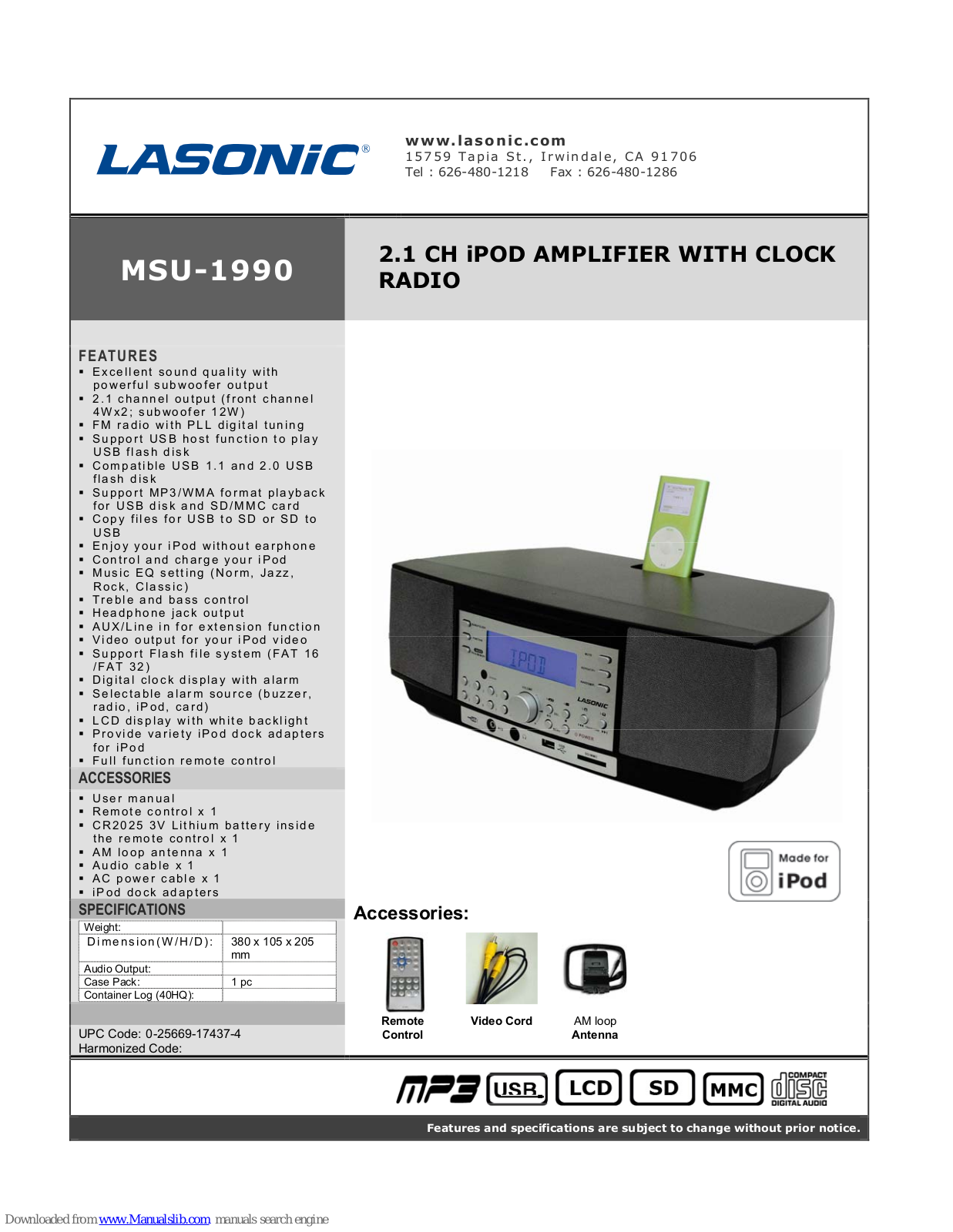 Lasonic MSU-1990 Specifications