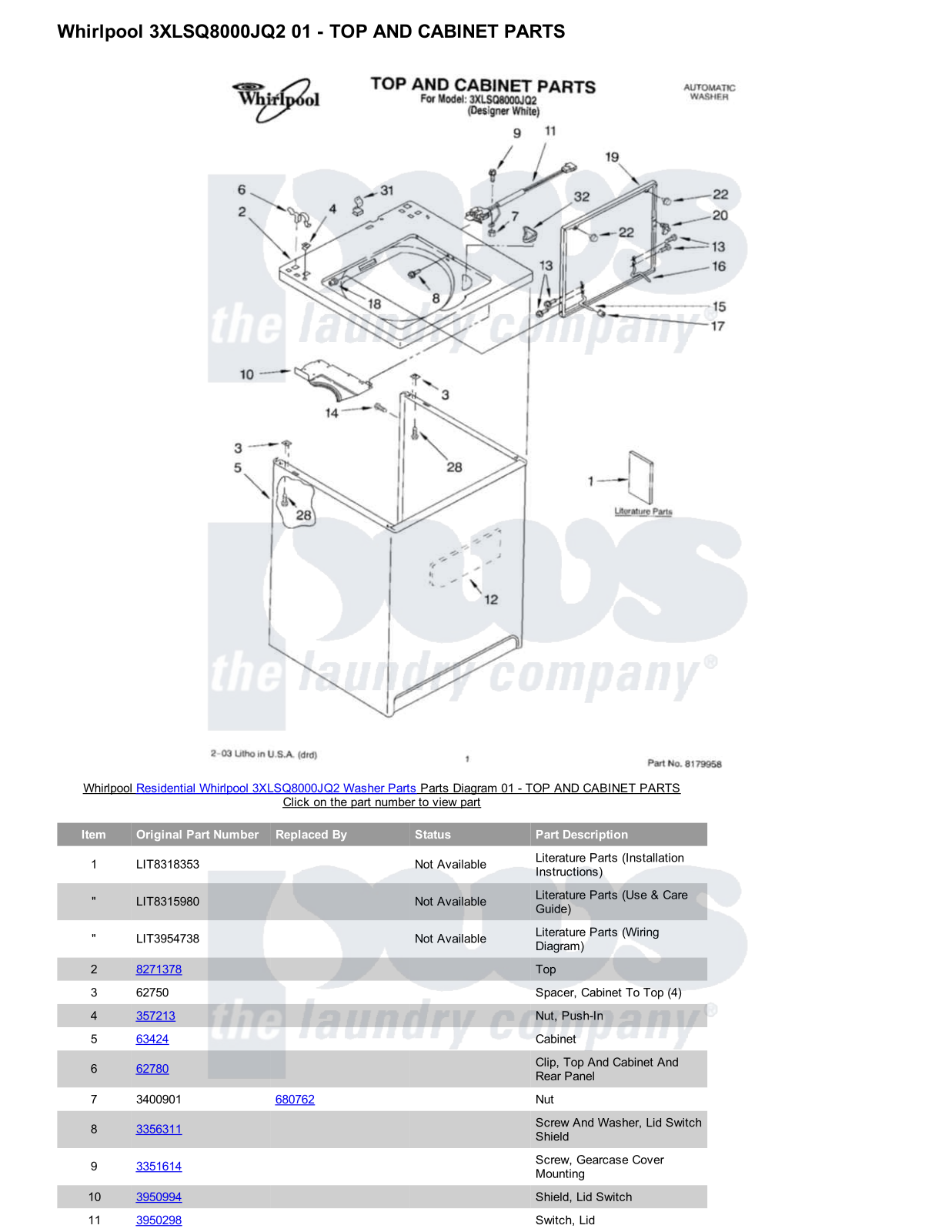 Whirlpool 3XLSQ8000JQ2 Parts Diagram