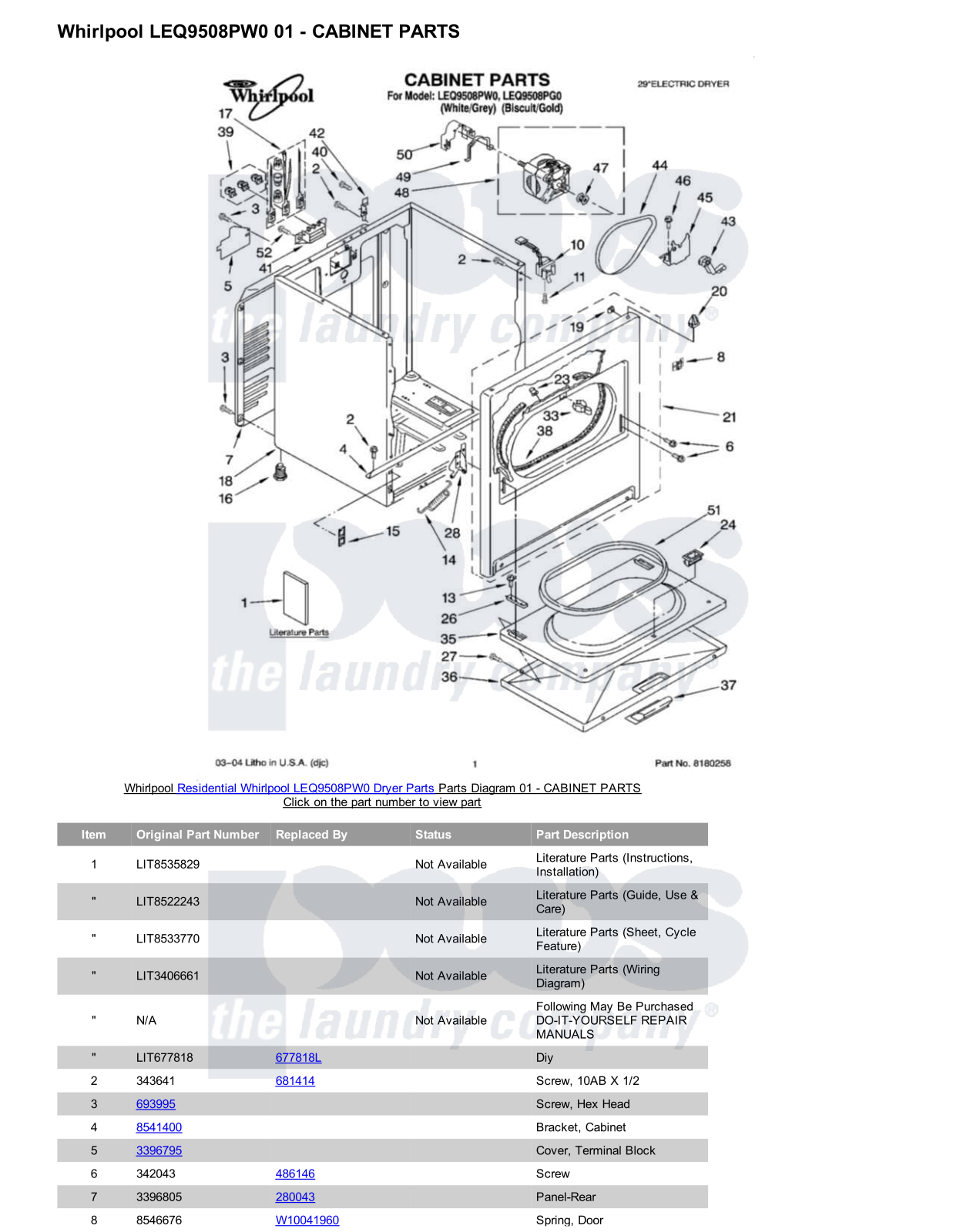 Whirlpool LEQ9508PW0 Parts Diagram