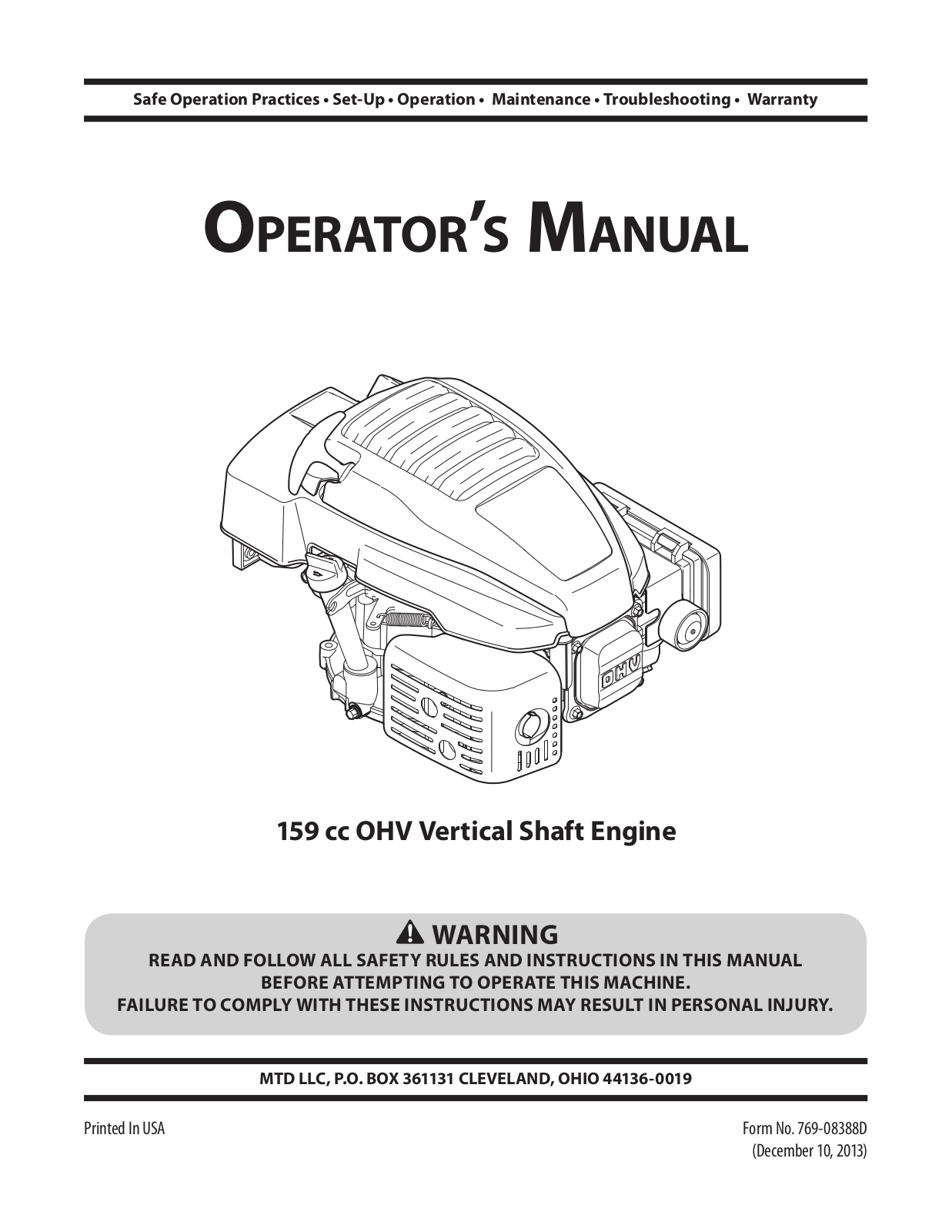 Cub Cadet 159 cc OHV Operator's Manual