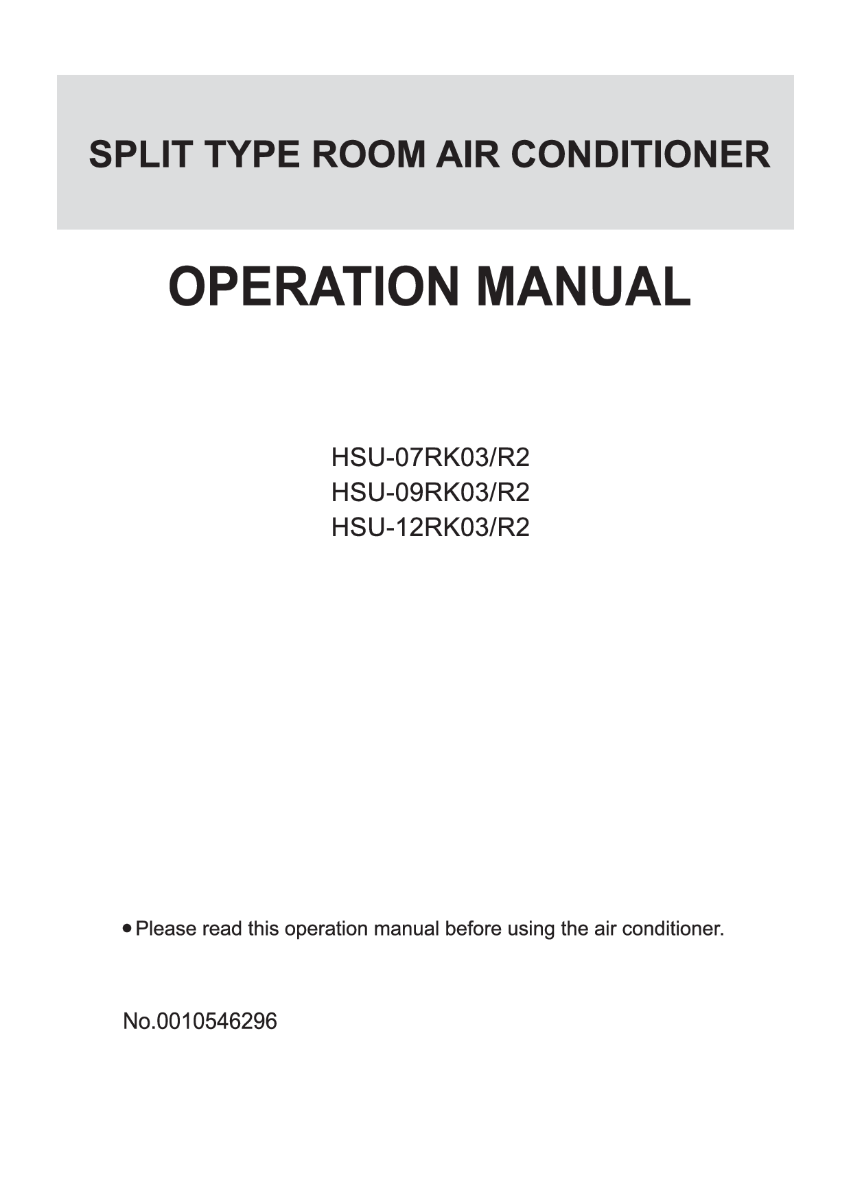 Haier HSU-09RK03-R2, HSU-07RK03-R2 User Manual