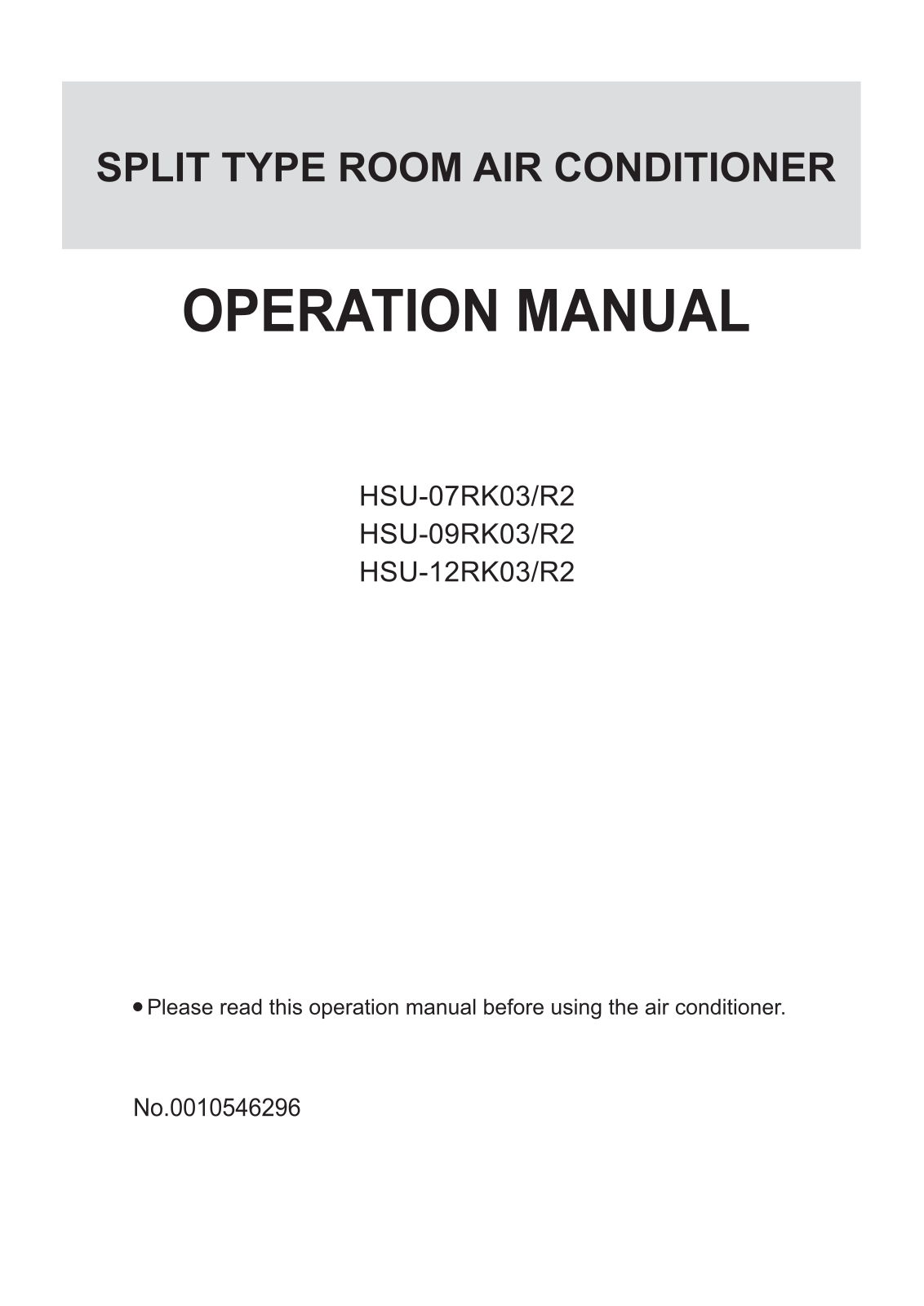 Haier HSU-09RK03-R2, HSU-07RK03-R2 User Manual