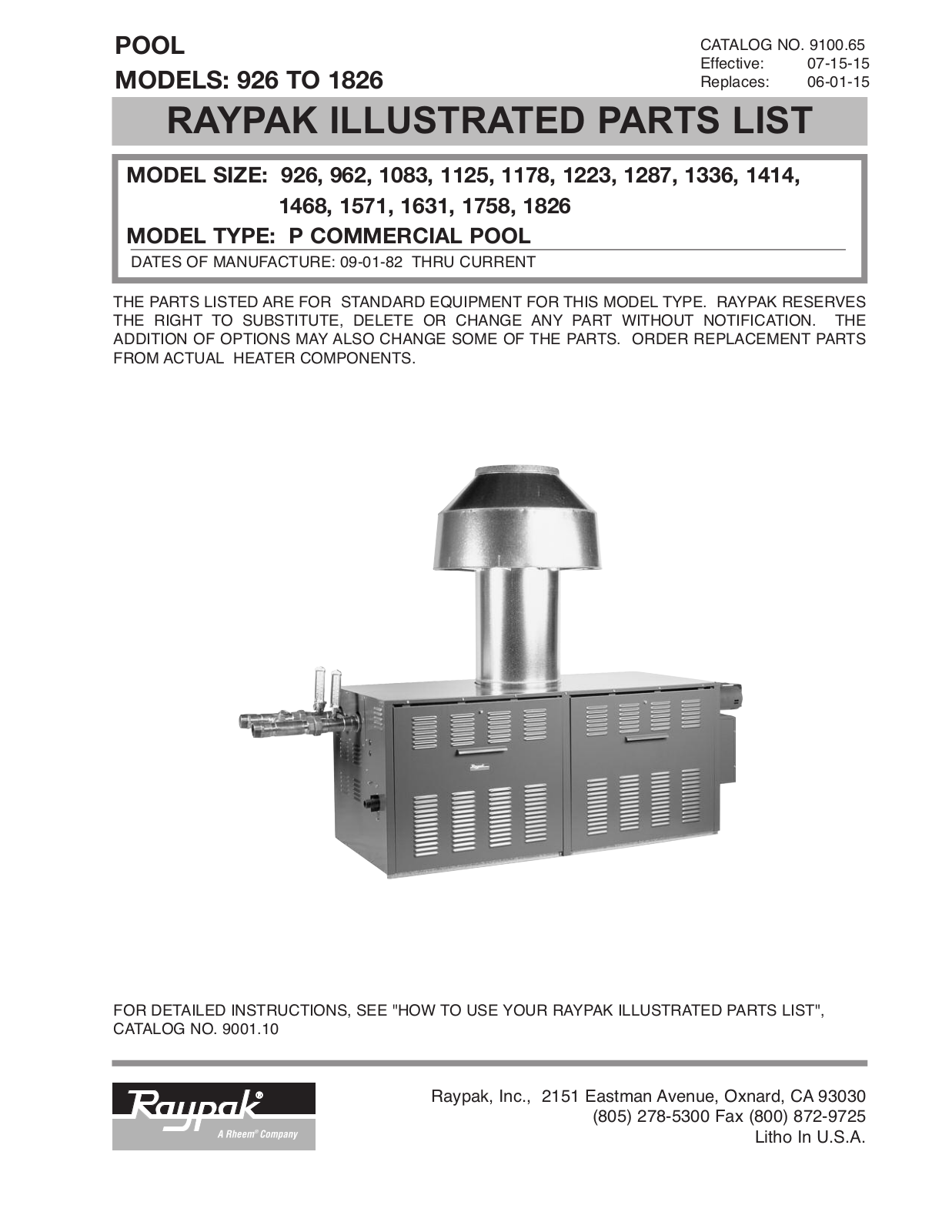 Raypak P-1083 Parts List