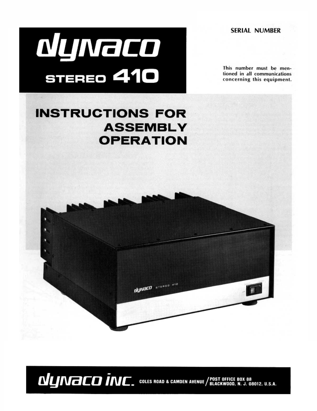 Dynaco Stereo-410 Owners Manual