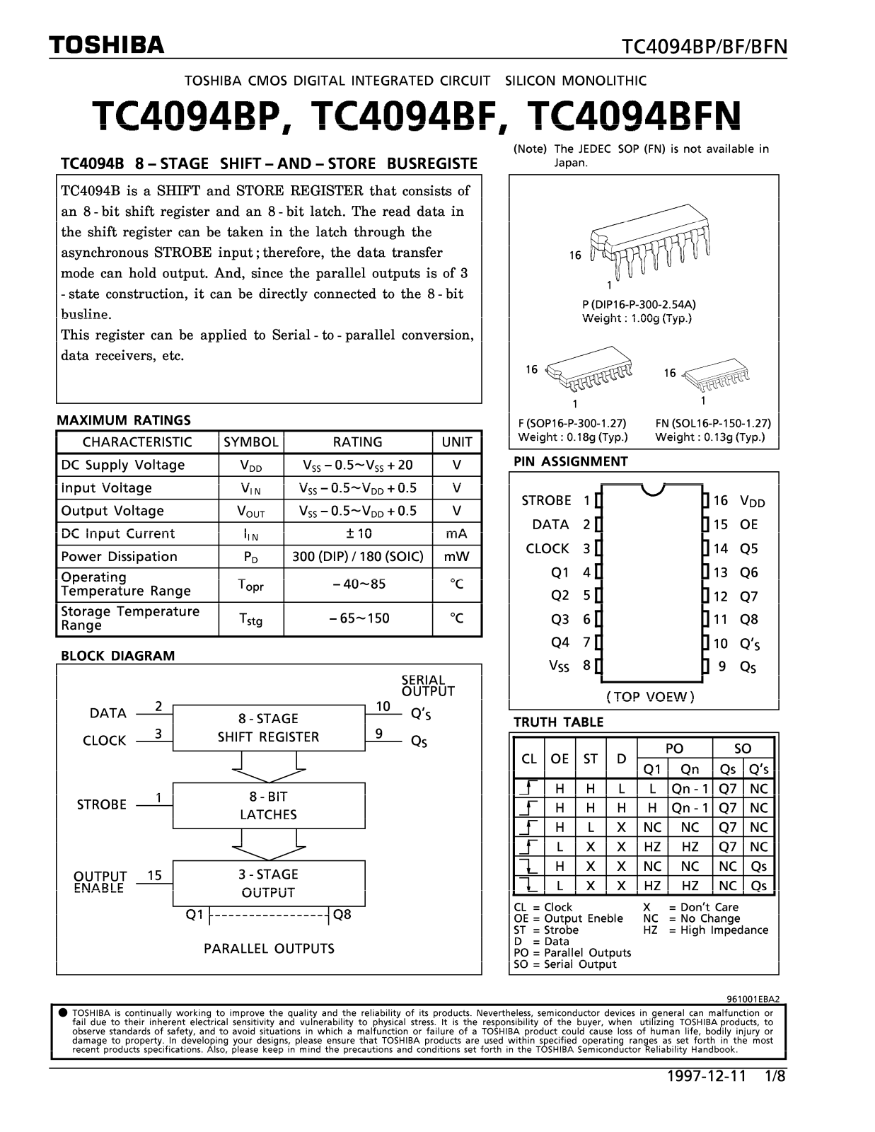 Toshiba TC4094BFN Datasheet