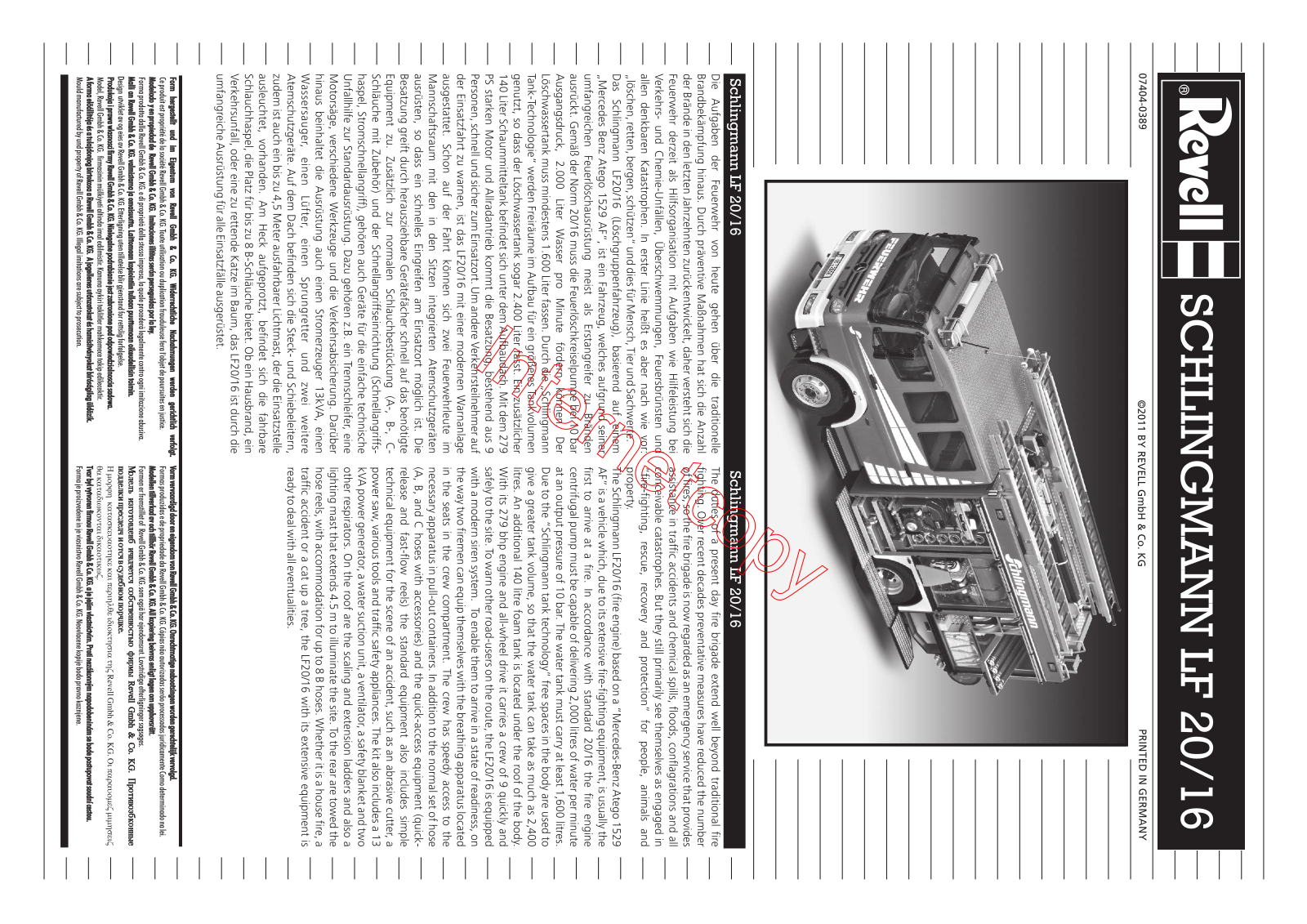 REVELL Schlingmann LF 20-16 Mercedes-Benz Atego 152 User Manual