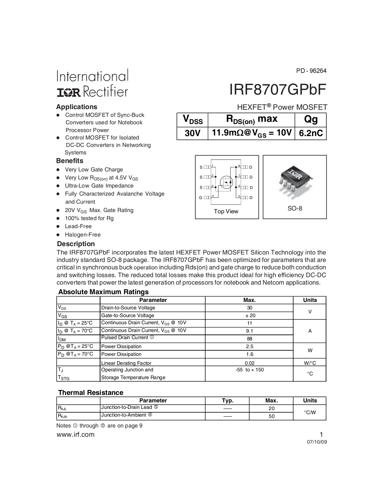 Datasheet IRF8707GPBF Datasheet - ManualMachine.com