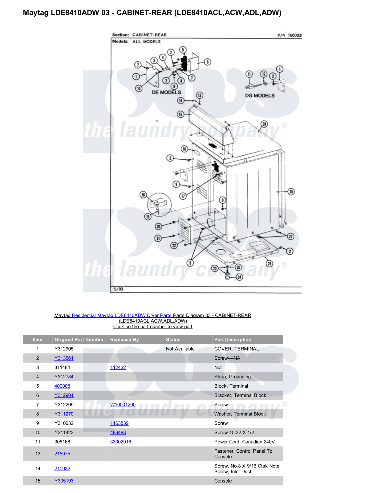 Maytag LDE8410ADW Parts Diagram