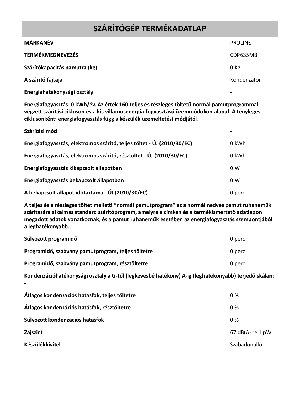 PROLINE CDP635MB product sheet