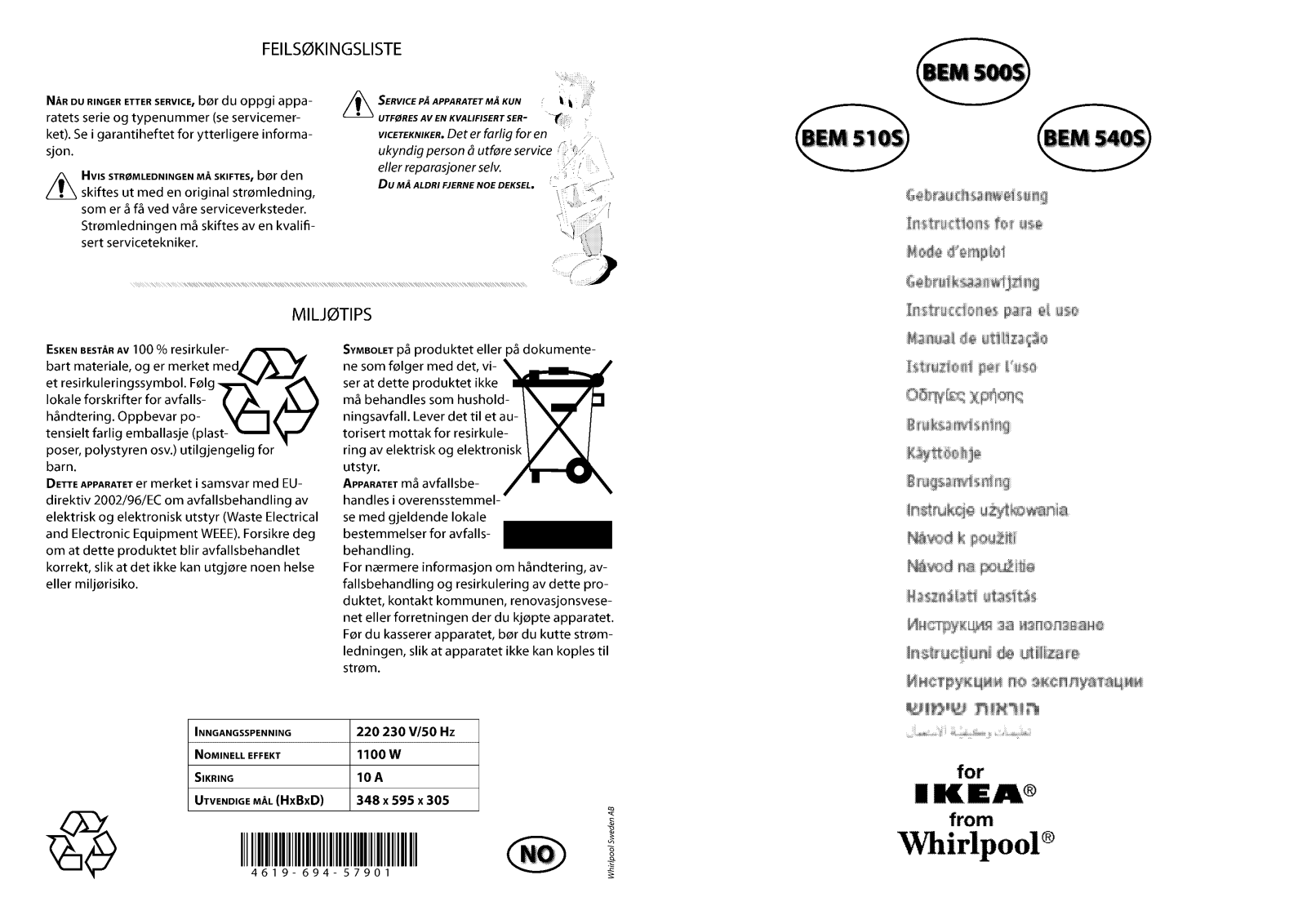 IKEA BEM 510S User Manual