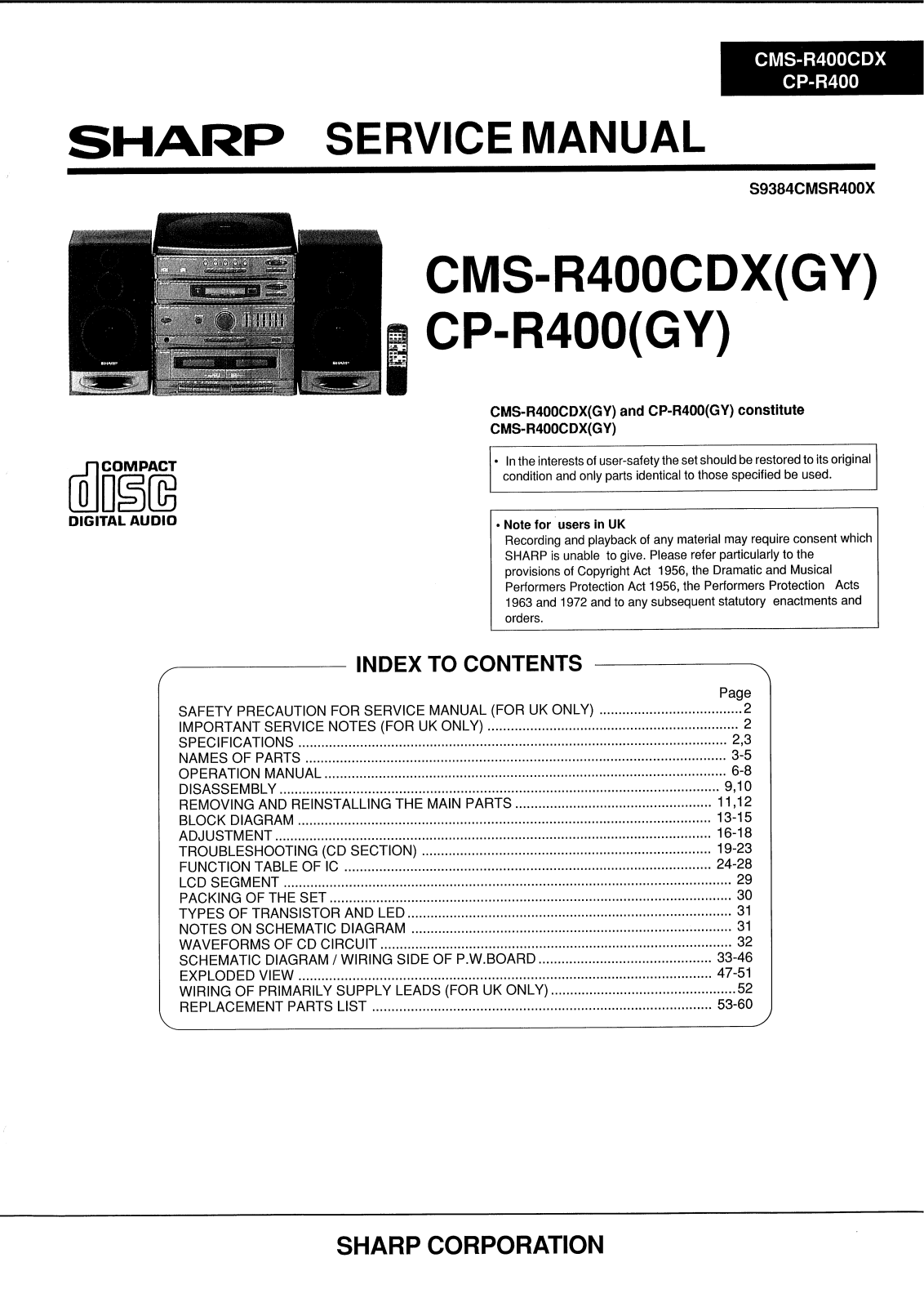 Sharp CMSR-400-CDX, CPR-400-Y Service manual