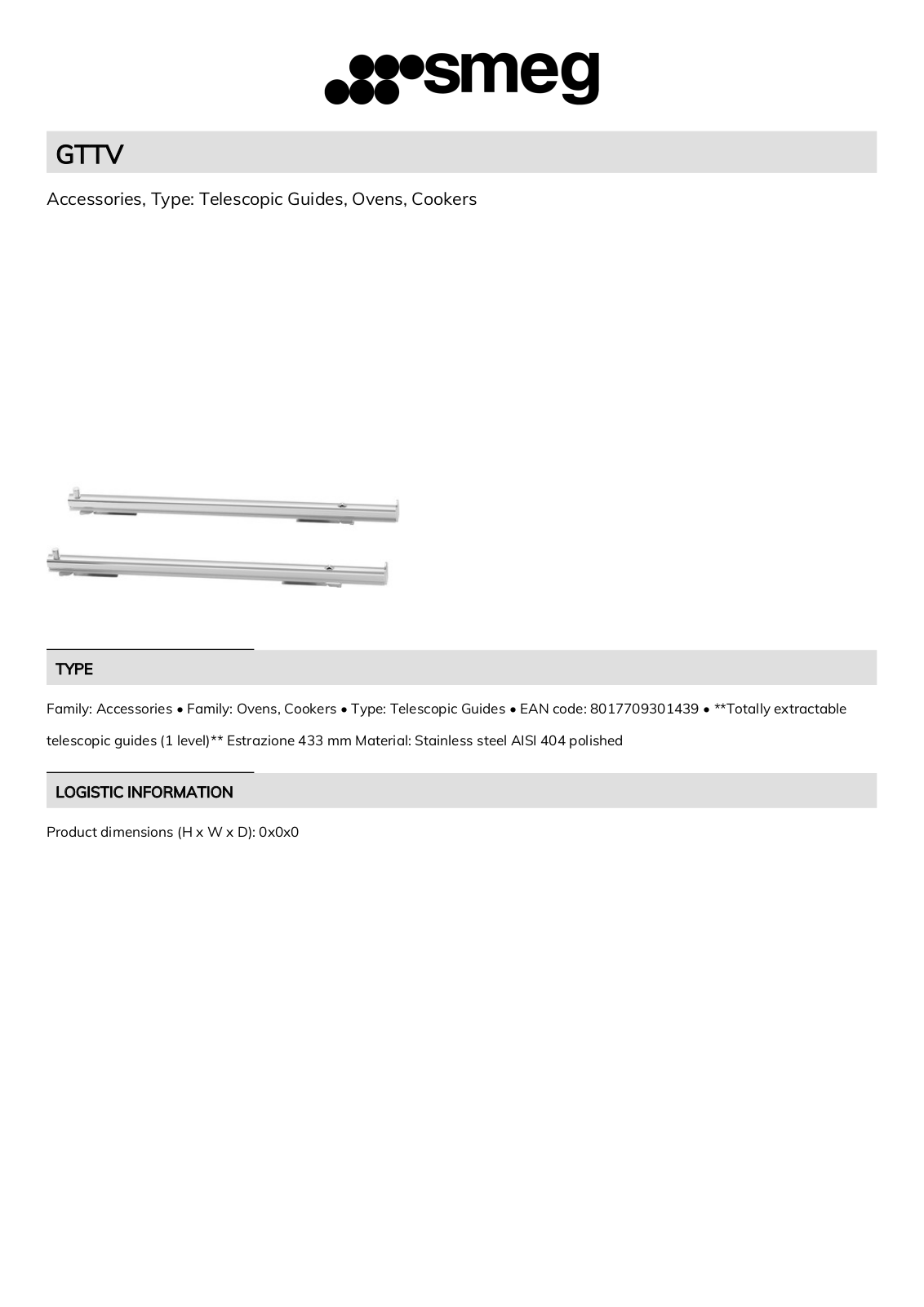 Smeg GTTV Technical sheet