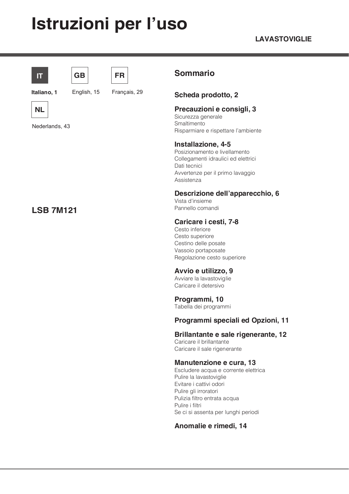 HOTPOINT/ARISTON LSB 7M121 W EU User Manual